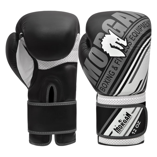 Morgan Aventus leather boxing gloves in black and white