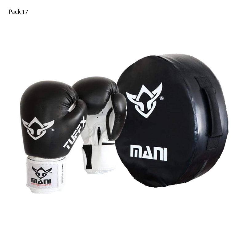 Mani Large Round Kick Punch Shield with Boxing Gloves - kick shield and gloves combo for striking training | MMABOXING