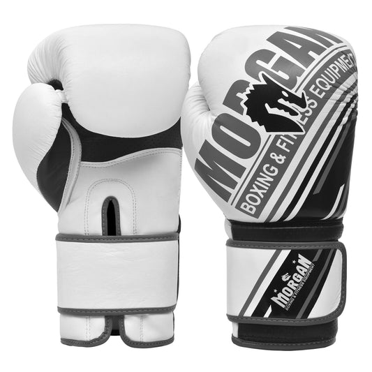 Morgan Aventus Leather Boxing Gloves (10oz - 16oz) in White And Black - view 4