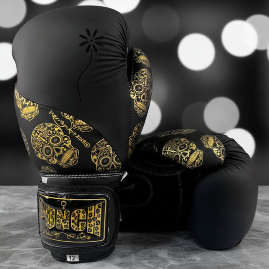 Punch Boxing Gloves - Urban Gold Skulls - 12 Oz - Black - womens gloves product photo