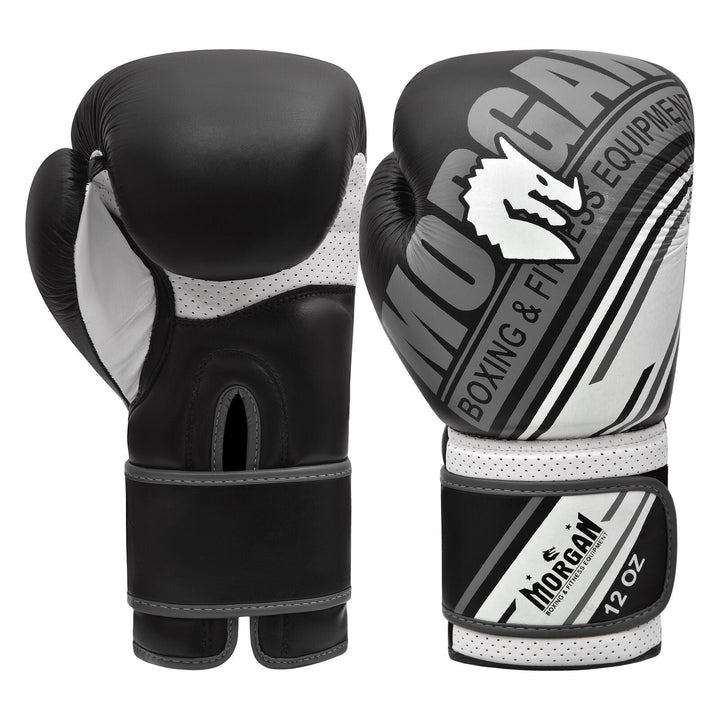 Morgan Aventus leather boxing gloves in black and white