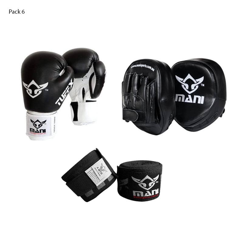 Mani Boxing Gloves and Leather PRO Pad Set - boxing gloves and focus pad bundle for boxing | MMABOXING