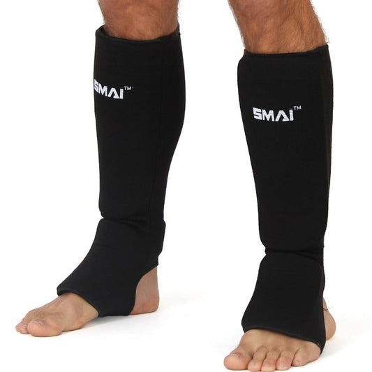 SMAI Elastic Shin Instep Guard - Martial Arts Protection in Black - martial arts sparring gear product photo