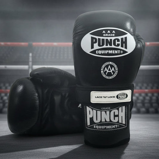 Punch Boxing Gloves - Trophy Getters - Lace & Lock - Black - detail view 2