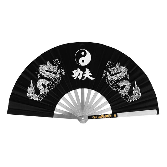 SMAI Steel Tai Chi Fan - Martial Arts Fan in Black w/White Dragon - martial arts weapons product photo