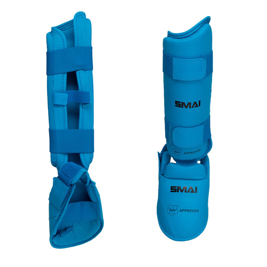 SMAI WKF Approved Karate Shin Instep Guard in Blue - view 2