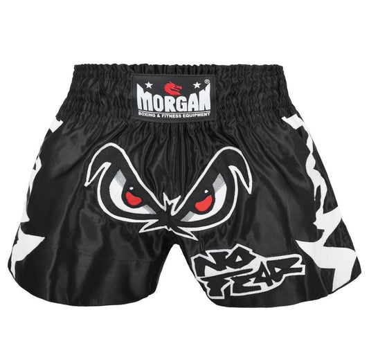 Morgan Fearless Muay Thai Shorts available in sizes X-Small to X-Large with bold Fearless graphic