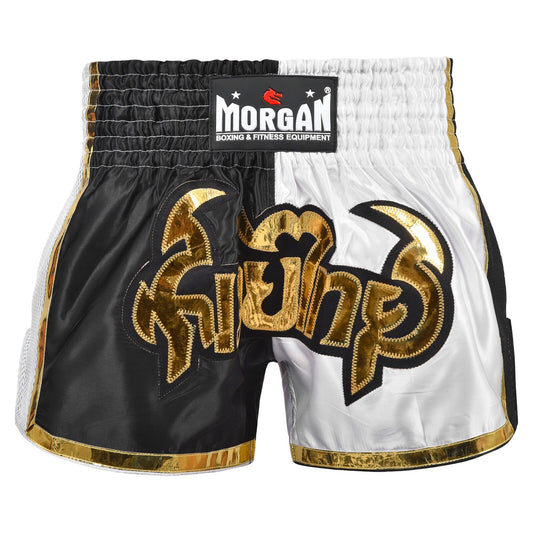 Morgan 50/50 Muay Thai Shorts showing poly-cotton construction and split side seams, available at MMABOXING