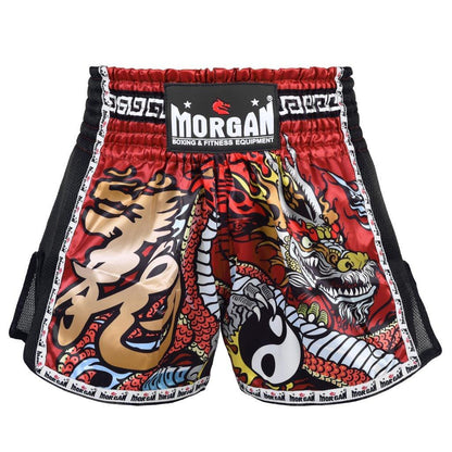Morgan Red Dragon Muay Thai Shorts in red dragon design available at MMABOXING
