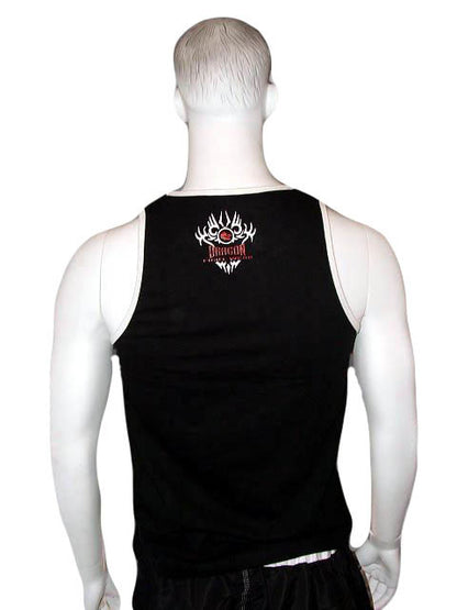 Morgan Dragon Singlet in Black with bold dragon graphic, lightweight poly-cotton construction for boxing and MMA training