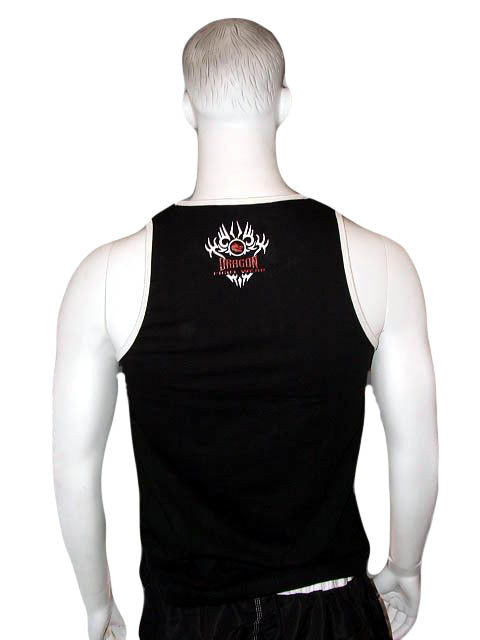 Morgan Dragon Singlet in Black with bold dragon graphic, lightweight poly-cotton construction for boxing and MMA training