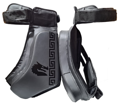 Morgan B2 Elite Thigh Guards pair for instructors and trainers, featuring 4-layer closed-cell foam and dual-format wear