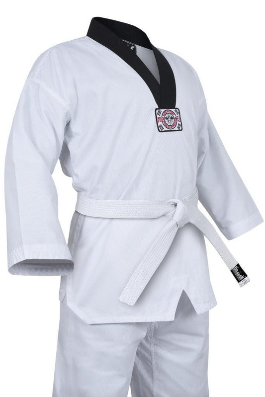 Morgan Yamasaki V2 Ribbed Taekwondo Uniform Black V Neck 8oz for training and competition