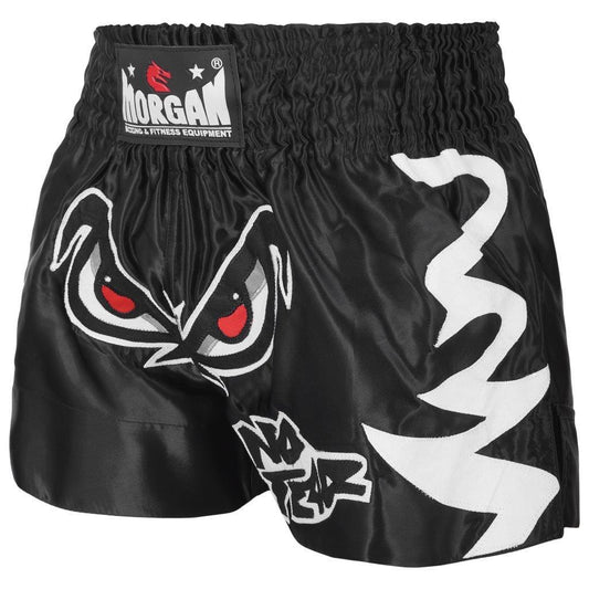 Morgan Fearless Muay Thai Shorts available in sizes X-Small to X-Large with bold Fearless graphic