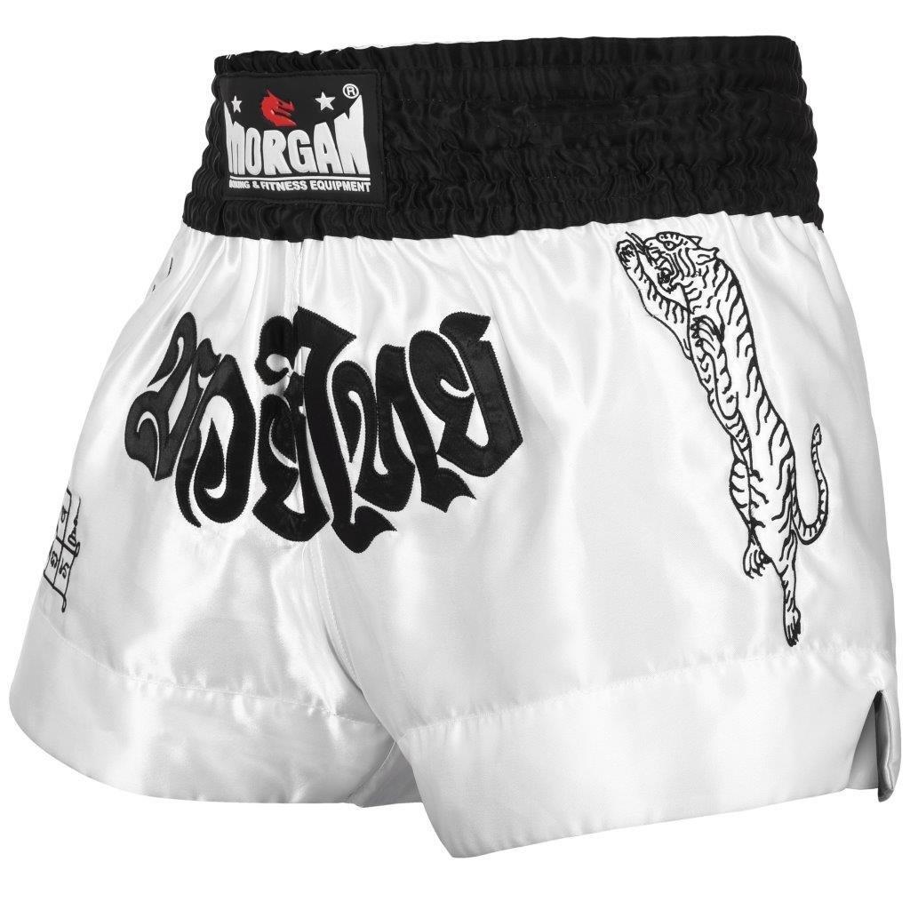 Morgan V2 White Tiger Muay Thai Shorts in X-Small and Small available at MMABOXING