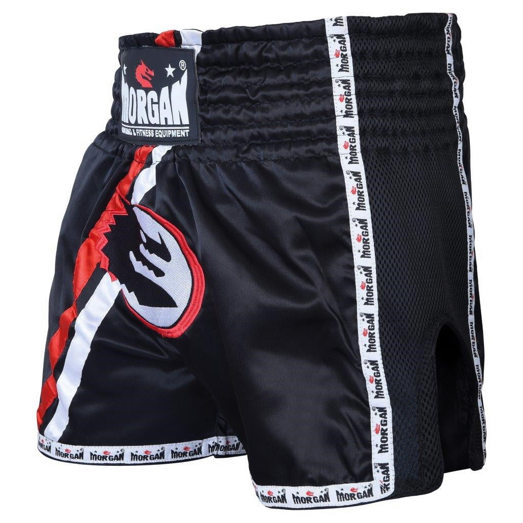 Morgan V2 Classic Muay Thai Shorts in multiple colours, showing deep side slits and elastic waistband, available at MMABOXING