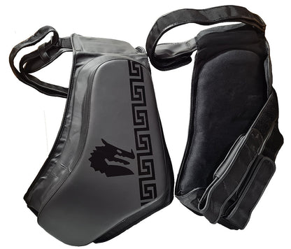 Morgan B2 Elite Thigh Guards pair for instructors and trainers, featuring 4-layer closed-cell foam and dual-format wear