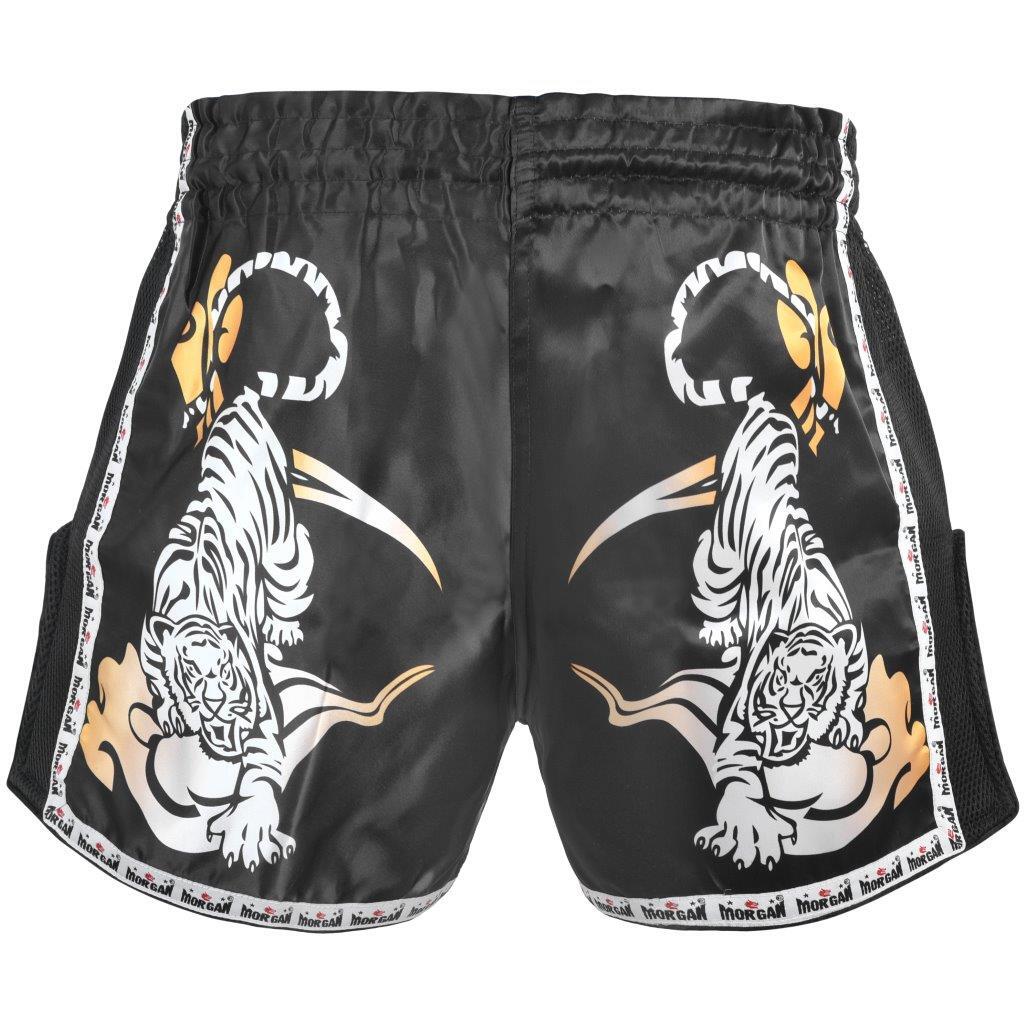 Morgan V2 Bengal Tiger Muay Thai Shorts featuring bold tiger graphic and deep side slits, available at MMABOXING