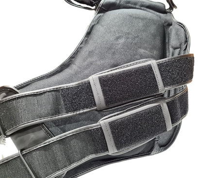 Morgan B2 Elite Thigh Guards pair for instructors and trainers, featuring 4-layer closed-cell foam and dual-format wear