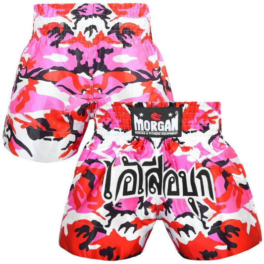 Morgan Muay Thai Pink Diabla Camo Shorts for women, available at MMABOXING