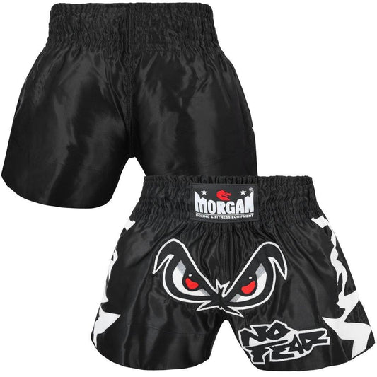 Morgan Fearless Muay Thai Shorts available in sizes X-Small to X-Large with bold Fearless graphic