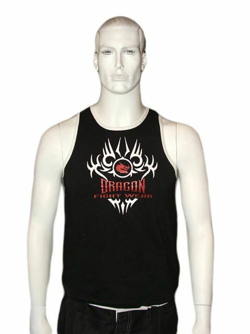Morgan Dragon Singlet in Black with bold dragon graphic, lightweight poly-cotton construction for boxing and MMA training