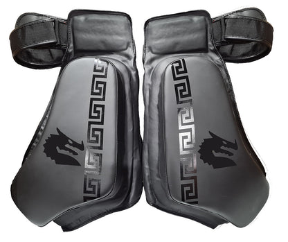Morgan B2 Elite Thigh Guards pair for instructors and trainers, featuring 4-layer closed-cell foam and dual-format wear