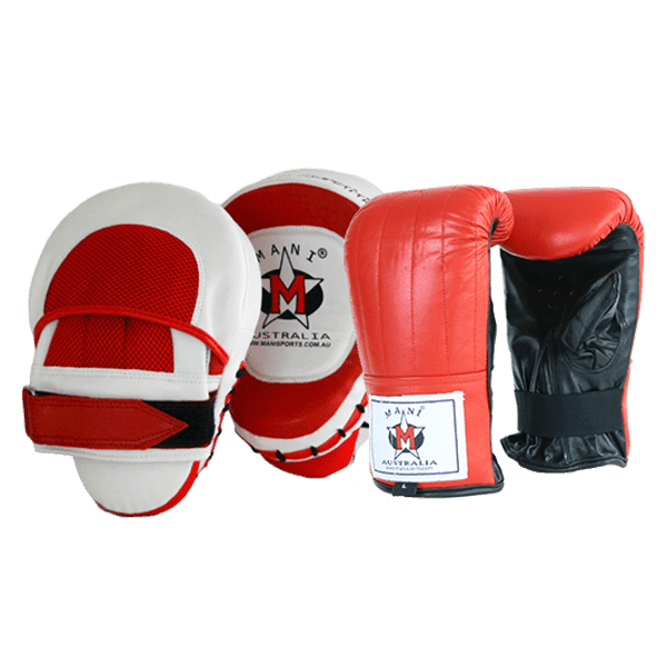 Mani Leather Mitts and Tuffx Curved Focus Pads - leather gloves and focus pads for boxing | MMABOXING