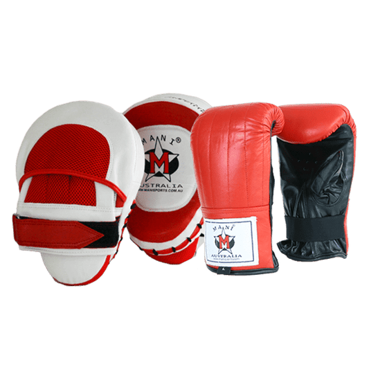 Mani Leather Mitts and Tuffx Curved Focus Pads - leather gloves and focus pads for boxing | MMABOXING