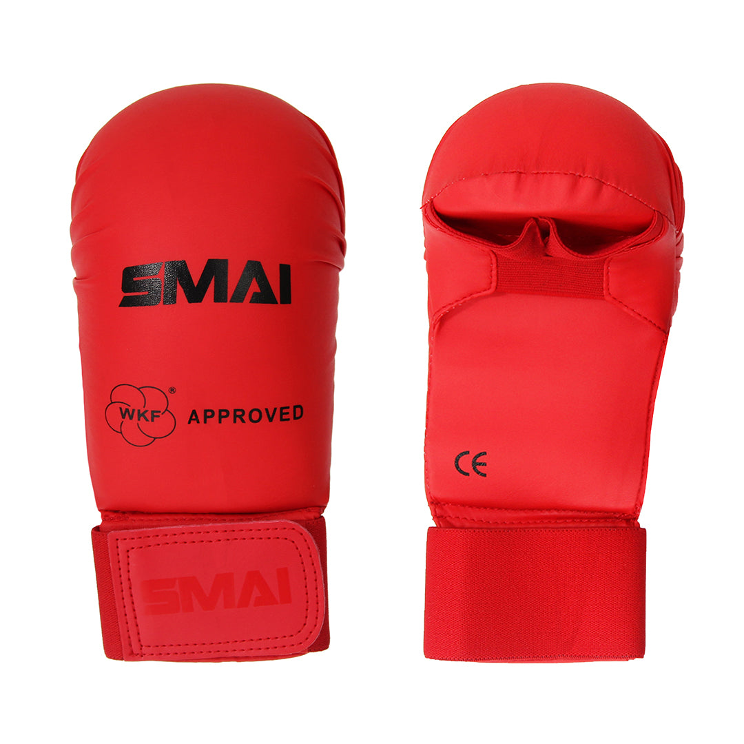 SMAI WKF Approved Karate Gloves in Red - martial arts sparring gear product photo