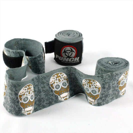 Punch Hand Wraps - Urban - 4.5m Stretch - Gold Skull - product photo